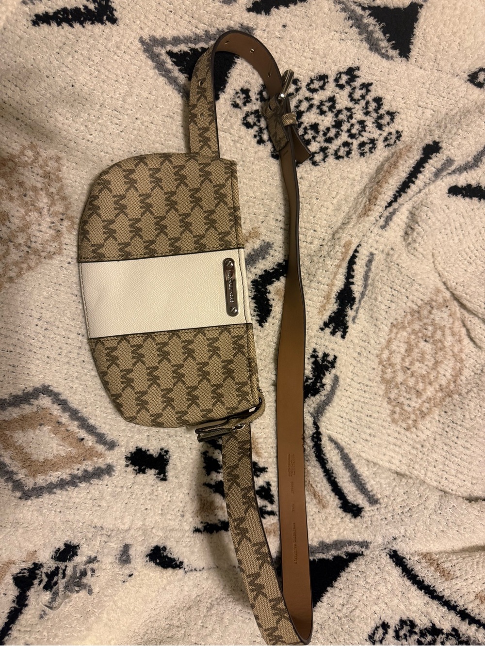 Michael Kors Tan Logo Crossbody with White Center Panel